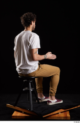 Whole Body Man White Shirt Trousers Slim Sitting Studio photo references